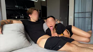 Babe interrupted the show and swallowed all my cum | Amateur from a loving couple