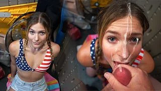 4th of July Party Girl Sucks Cock in a Shed and Takes THICK Facial
