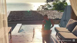 Axel Abysse fists his cunt by the pool