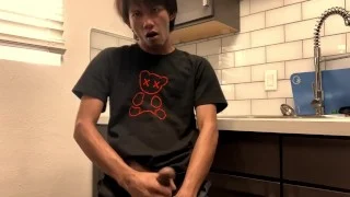 Wanking in the kitchen